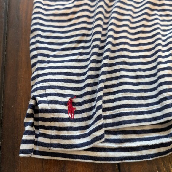 Polo Ralph Lauren Mens X-Large Short Sleeve Polo Shirt Striped Dark Blue White - Picture 2 of 5